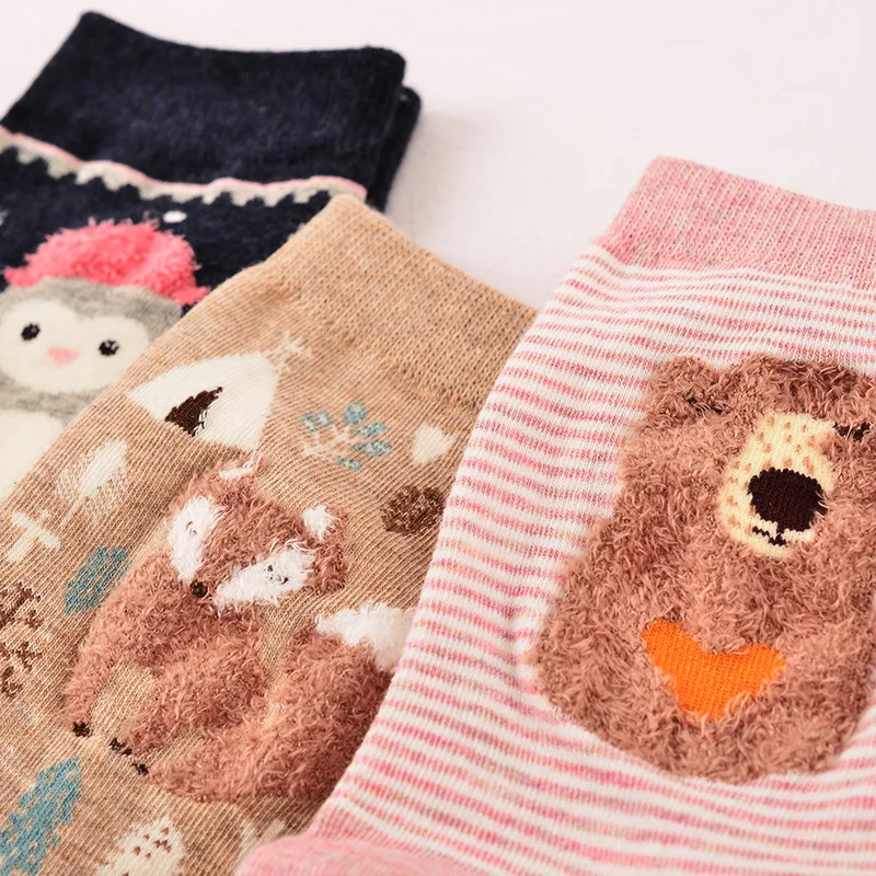 2 Pairs/Lot Winter Autumn Women's Cotton Cartoon Cute Sox for Female Girl Warm Funny Cat Fox Owl calcetines gifts meias | Женская