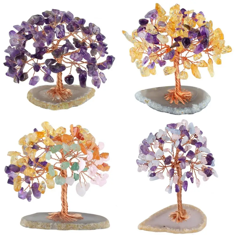 TUMBEELLUWA исцеляющее Хрустальное дерево денег с кусочками агата основа бонсай