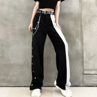 wide leg pants womens 2021 spring and autumn new drape mopping pants black and gray stitching loose casual pants