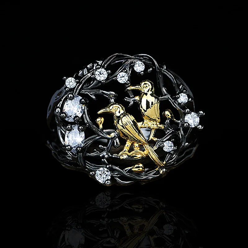 Элегантное кольцо в богемном стиле с птицами полой лозой Женское цирконом