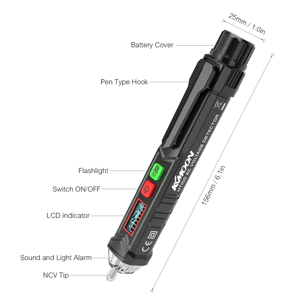 KKmoon Portable Non-contact AC Voltage Tester Pen Shaped V~Alert Detector with Sound Light Alarm Circuit Voltmeter | Инструменты