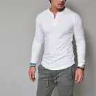 Белая осенне-зимняя модная мужская Тонкая роскошная мужская футболка с длинными рукавами и круглым вырезом на пуговицах
