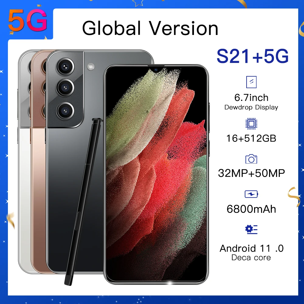 

Smartphones Samsum S21+ Global Version 6.7 Inch 512GB Qualcomm 888 6800mAh Cellphone Mobile Phone Unlocked Dual SIM
