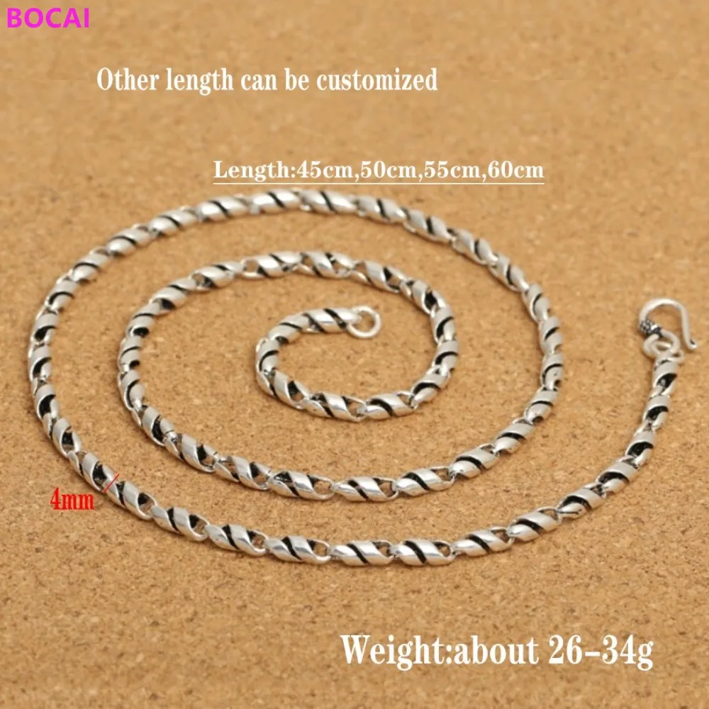 

BOCAI S925 серебряное ожерелье 2020 Модные мужские классические ретро тайское серебро и формирующая листы для кровли 4 м Гладкий витая тисненных т...