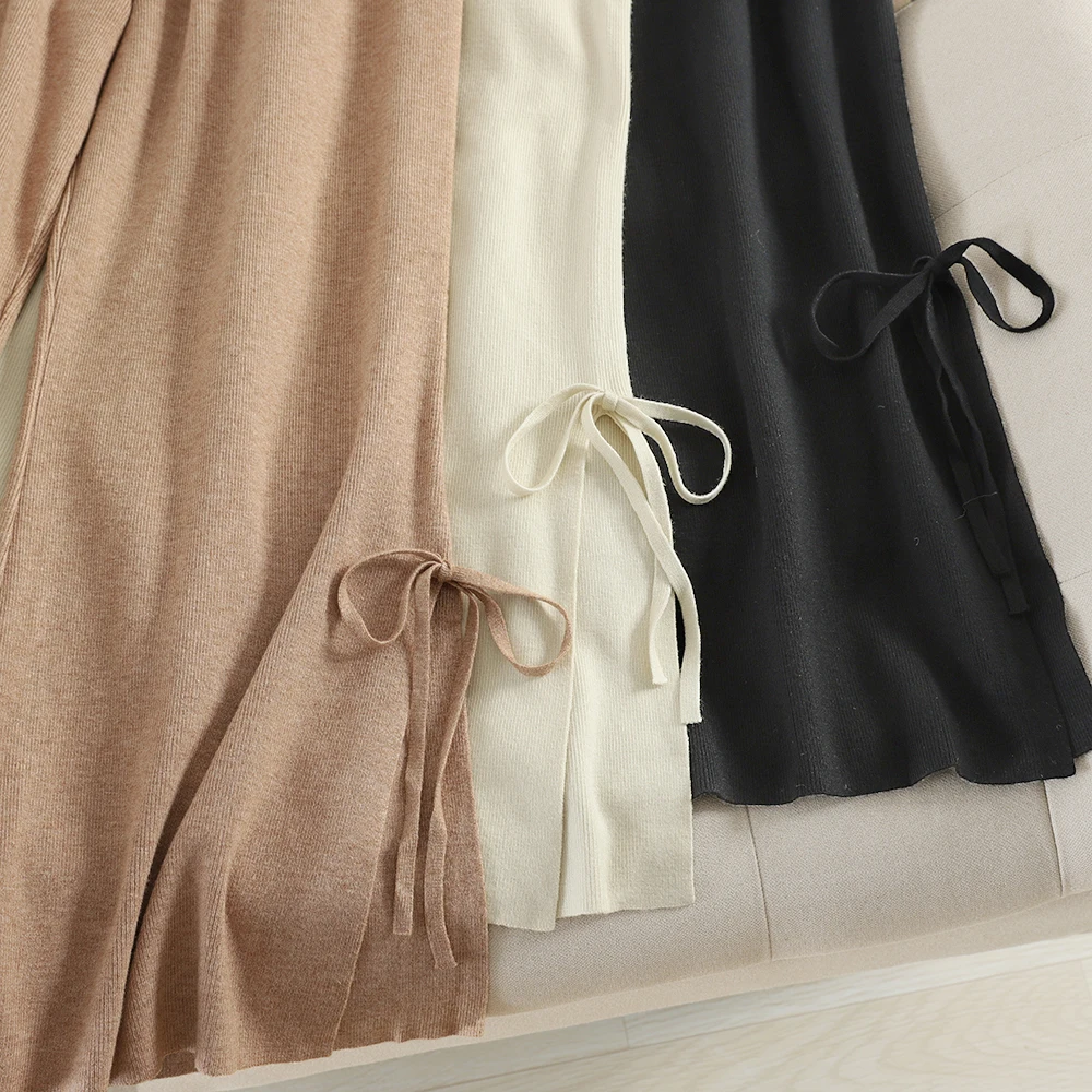 SINGRAIN женские элегантные трикотажные брюки с эластичным поясом и бантом длинные