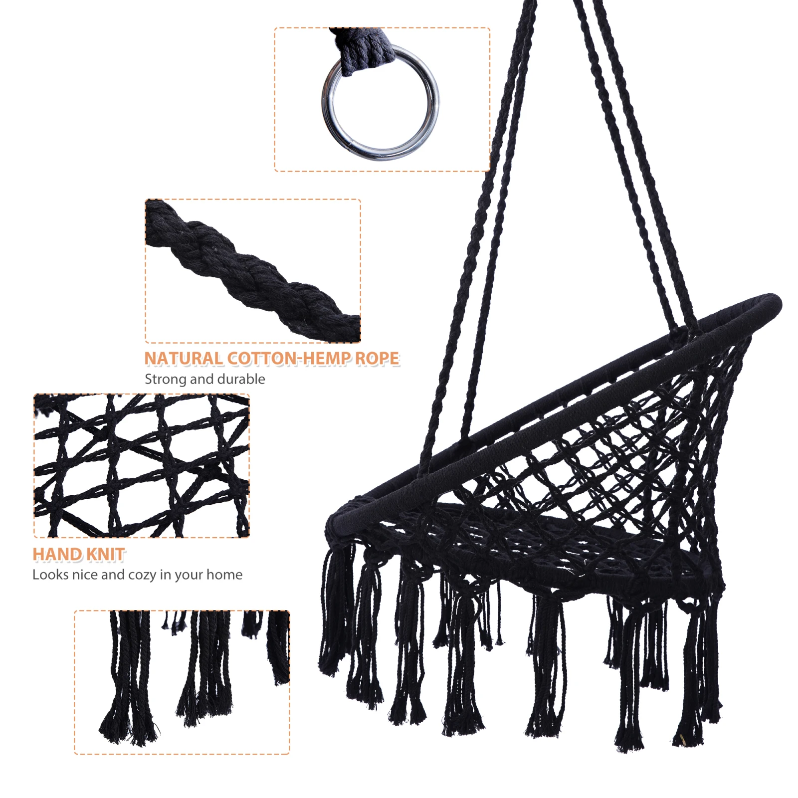 

Nordic Cotton Rope Hammock Chair Handmade Knitted Hanging Hammock Swing Chair for Indoor and Outdoor