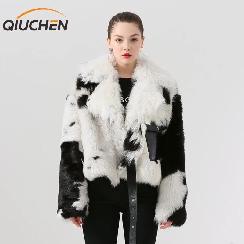 QIUCHEN PJ19037 2019новое поступление Женская куртка из натурального овечьего меха пальто из овечьей шерсти зимнее пальто горячая распродажа