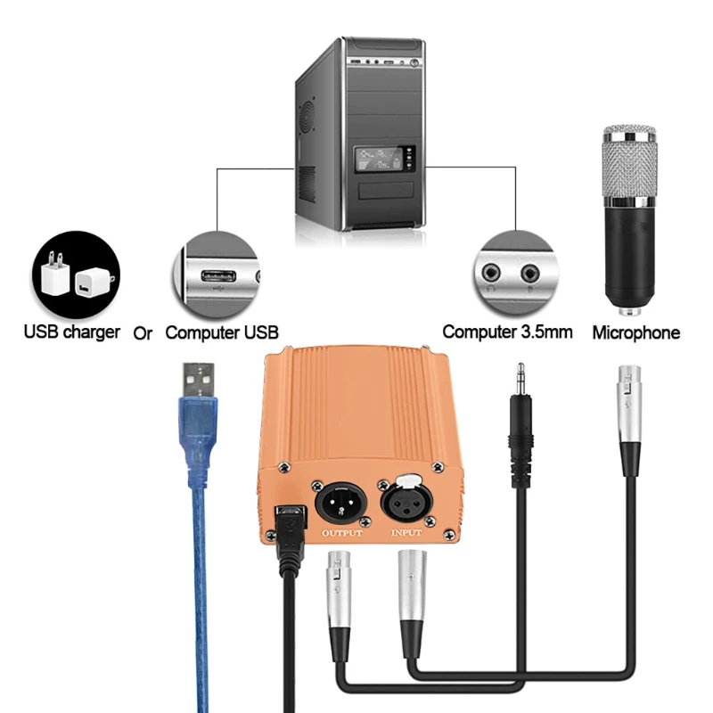 

48V Phantom Power Supply Microphone Phantom Power Supplies for Condenser Mic Music Recording Equipment