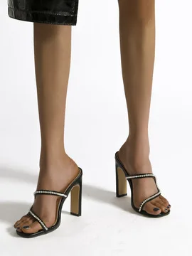 

High-Heeled Shoes Lady Woman's Slippers Jelly Slides Fashion 2021 Transparent Luxury Rome Rubber Square heel Fabric Basic PU