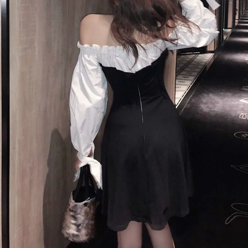 Леиона мини-платья с круглым вырезом на шее для женщин 2021 года, с патчворком и рукавами буфф, в японском стиле, сексуальные и сладкие, весна-осень, акция.