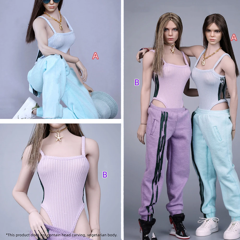 

1/6 Scale Female Hip-hop Sexy Clothes Set Sling Top Harlan's leggings Suit with Fisherman's Hat for 12 inch Figure Body Model
