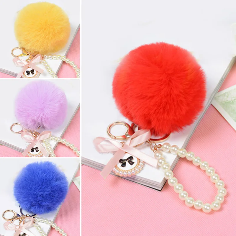 Новый корейский модный меховой брелок с помпоном жемчужный для женщин