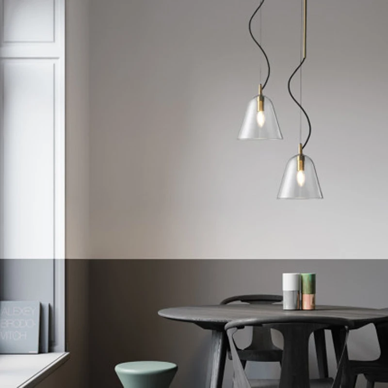 

Nordic full copper small Pendant lights post modern minimalist bedroom bedside living room personality glass Pendant lights