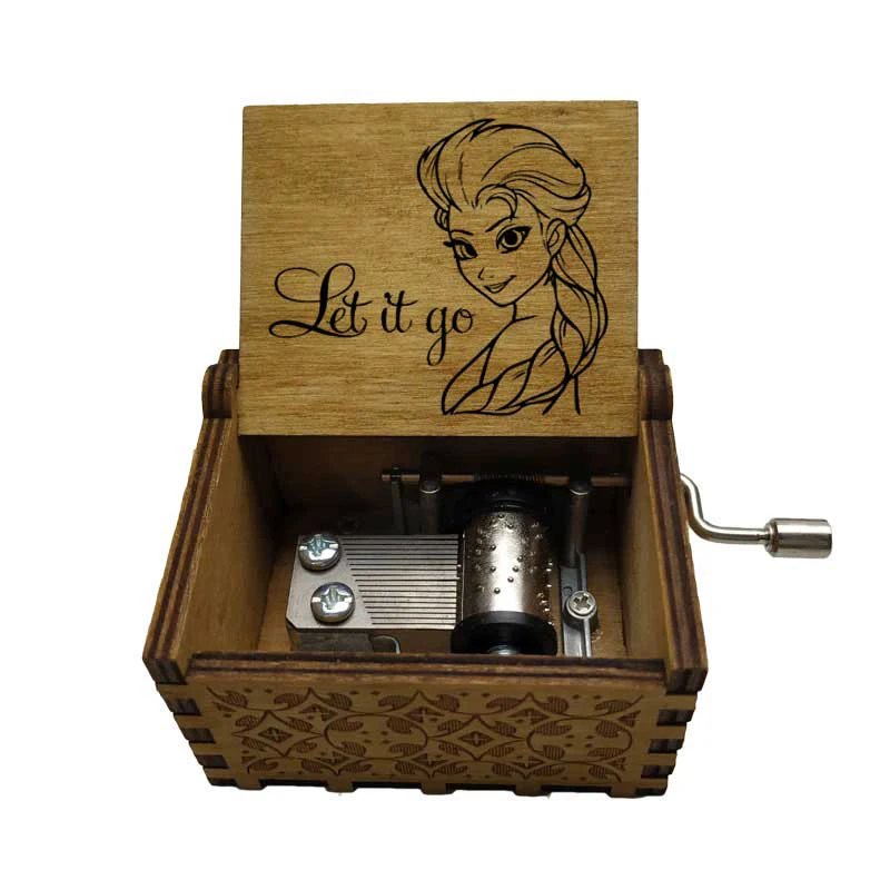 Деревянная музыкальная шкатулка с резьбой под старину Музыкальная принтом Let It Go