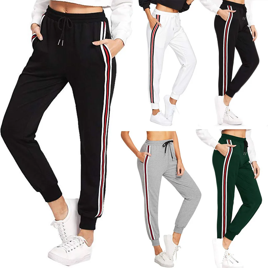 Женские штаны шаровары с высокой талией повседневные в полоску эластичной