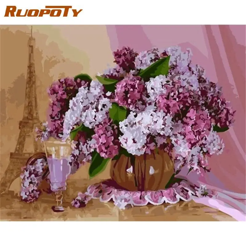 

RUOPOTY Acrylic Frame Diy Painting By Numbers Kits Wood Vase Picture Wall Art Handpainted Oil Painting For Home Decors Artwork