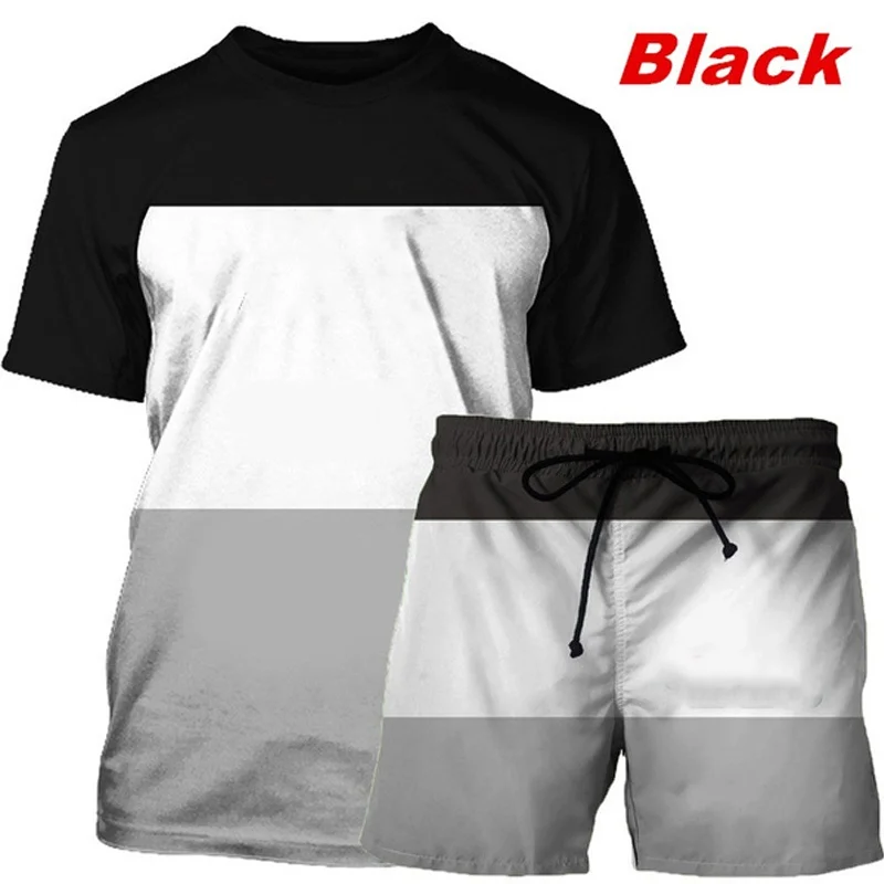 

Men's Clothing Set Summer Cotton O-neck Striped T-shirts Camisetas +Half Pants Tracksuit Ropa Hombre Short Homme Male