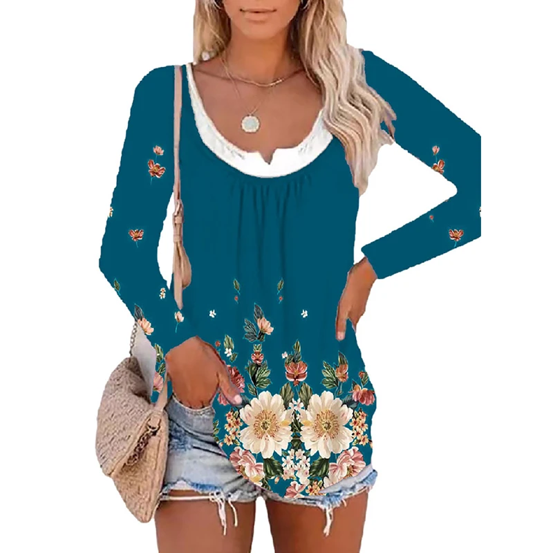 

Leisure 2021 Spring O-neck Flower Loose Long Sleeve Women's Lapel Animal Fashion Long Sleeve Top women fashion tops Regular