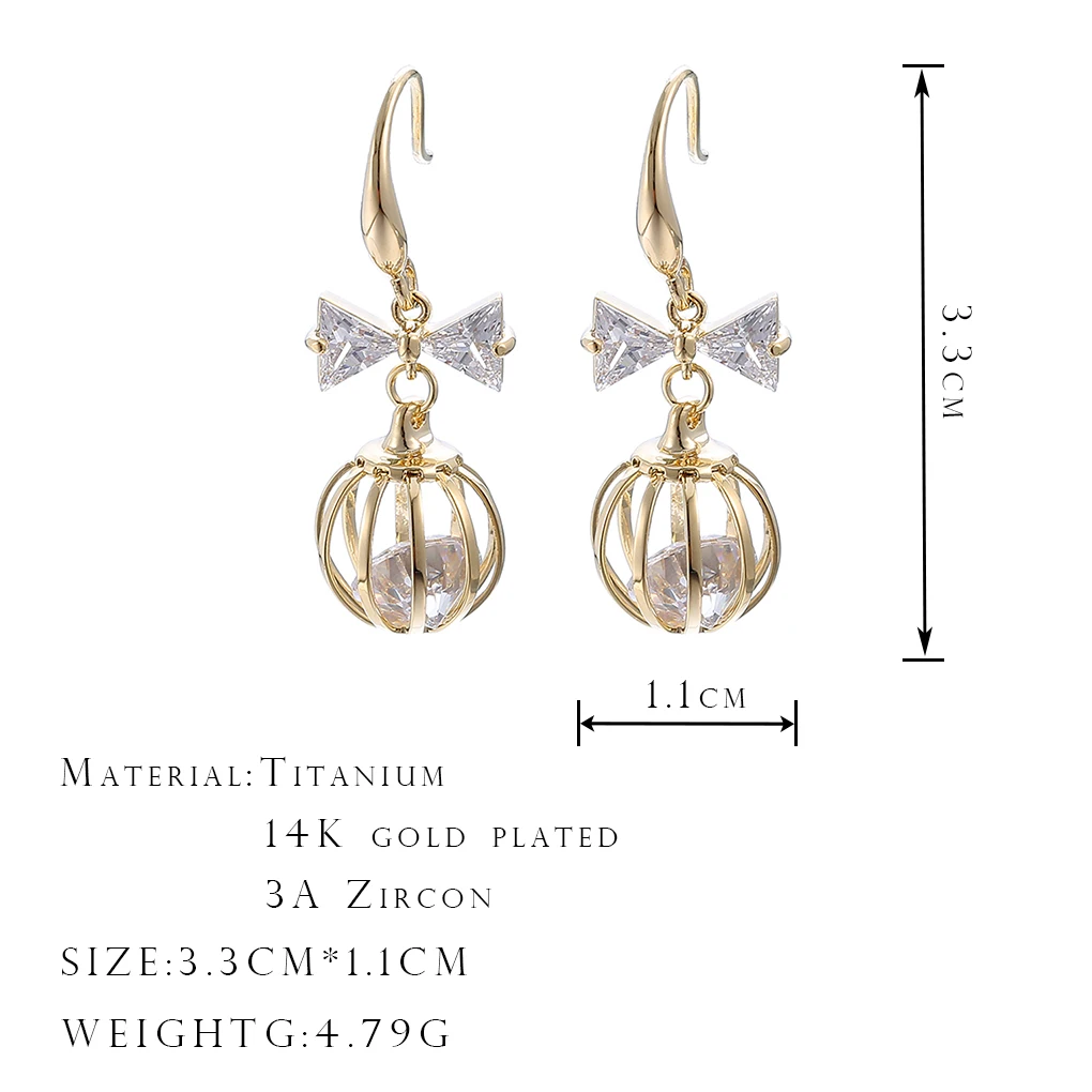 

ONYSS 2021 New Fashion Women Beautiful Jewelry Dangling Earring CZ Zircon 14K Gold Plated Pendants Earring