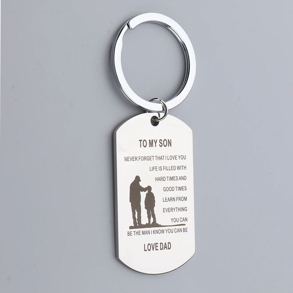 

Stainless Steel Dog Tag Pendant Key Ring Dad Mum Love Son Pendant