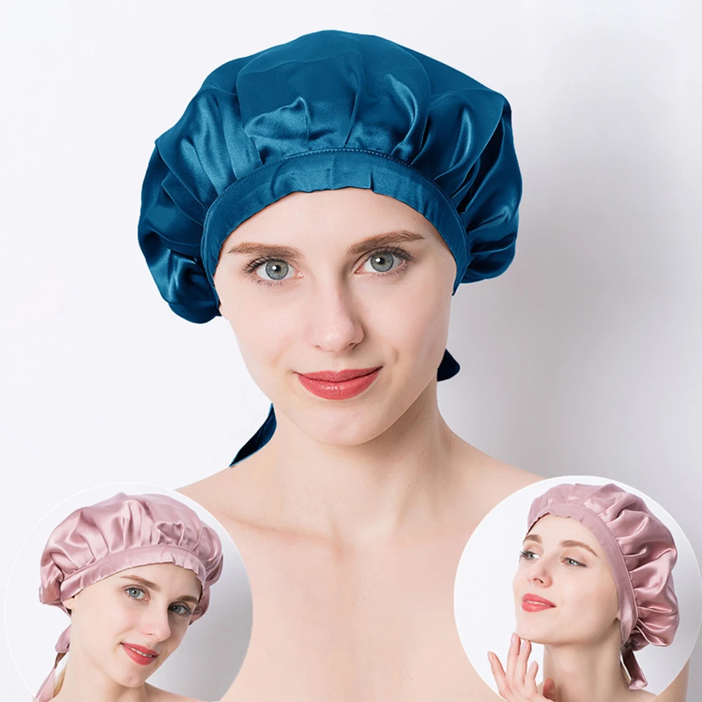 

Hair Satin Bonnet For Sleeping Shower Cap Silk Bonnet Bonnet Women Night Sleep Cap Head Cover Flower Elastic Band