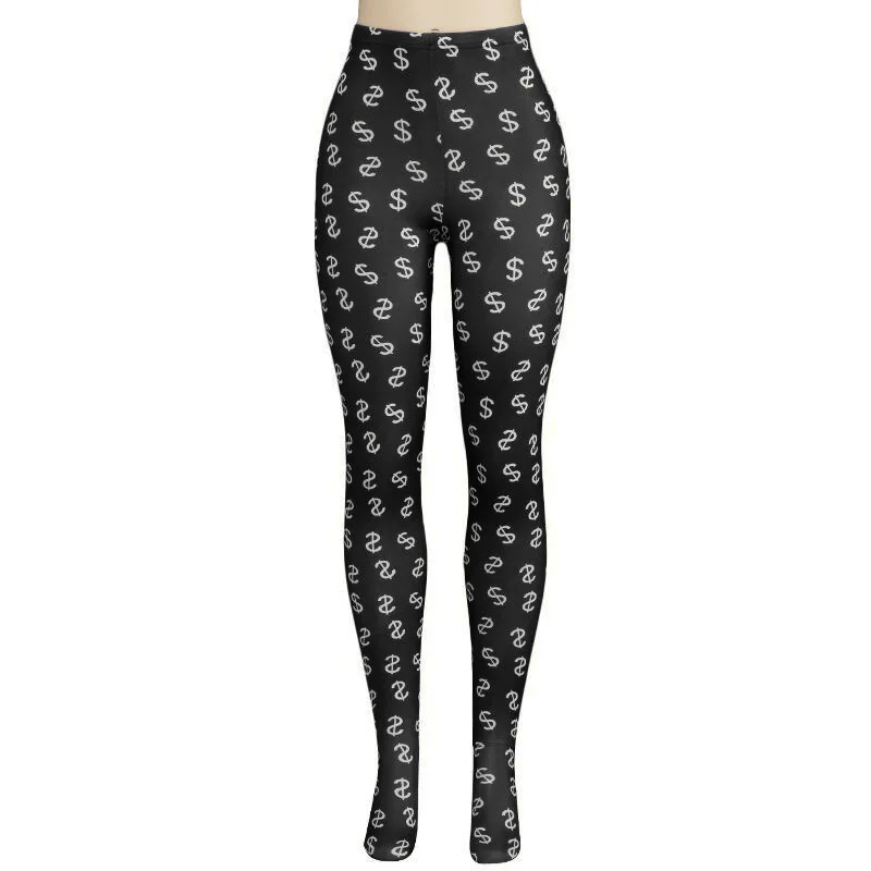 

Women Dollar Sign Print Tights Stretchy Pantyhose Stockings Elastic Four Color Silk Stocking Skinny Legs Collant Sexy Pantyhose