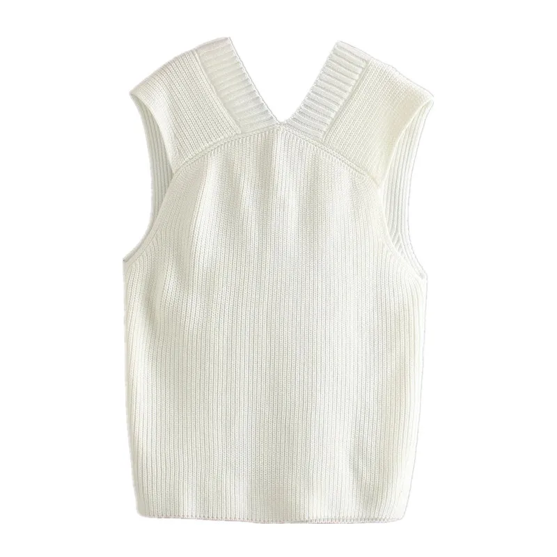 

Women Sweater Vest Spring Autumn New White Loose Joker Split V-neck Sleeveless Knitted Vest Vest Women Long Knitted Pullover
