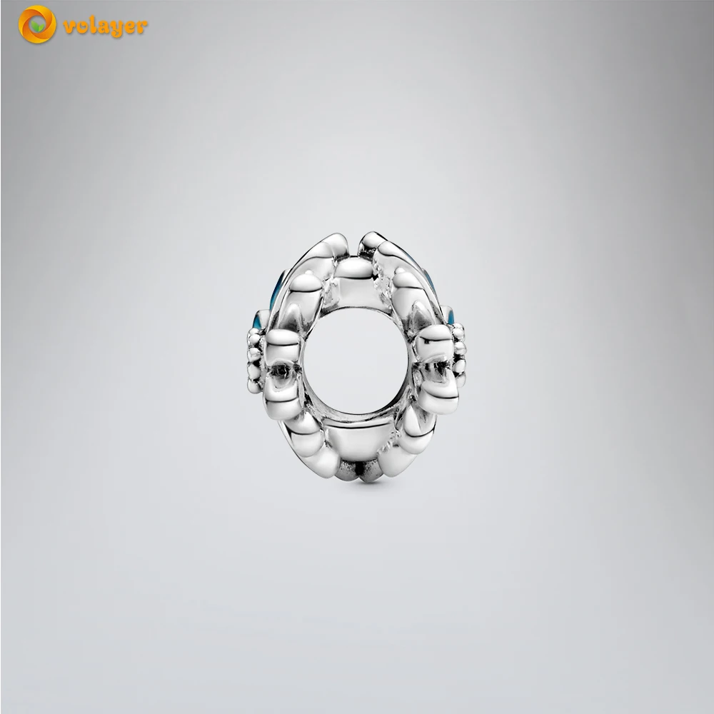 Volayer серебряные бусины 925 пробы синий Дейзи цветок очаровательные подходят к