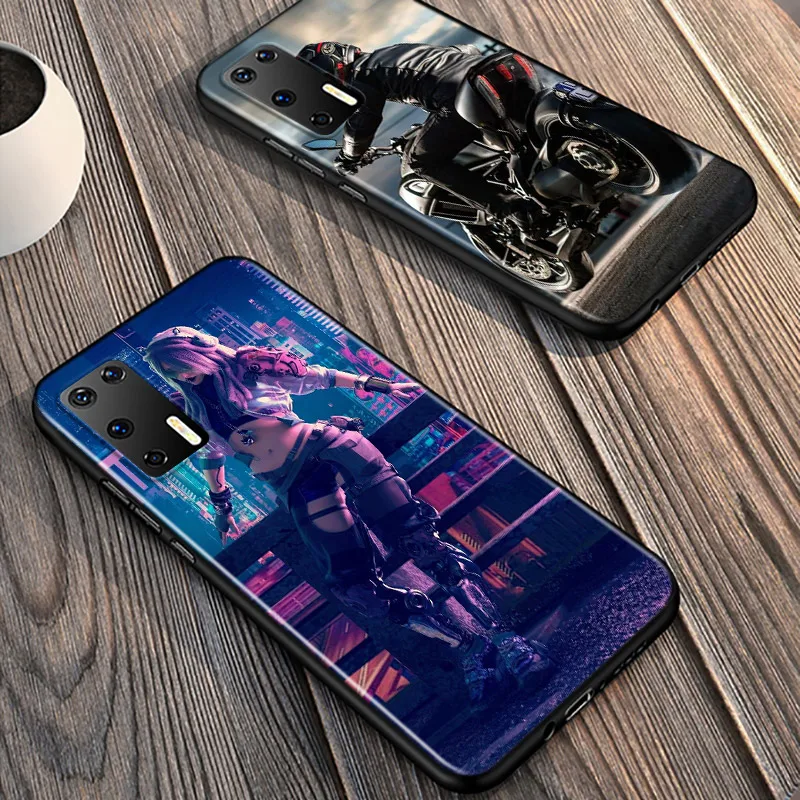 

Running Racing Motorcycle For Huawei P40 P30 P20 Pro P10 P9 P8 Lite E Plus 5G 2019 Phone Case Bright Black Silicone Cover