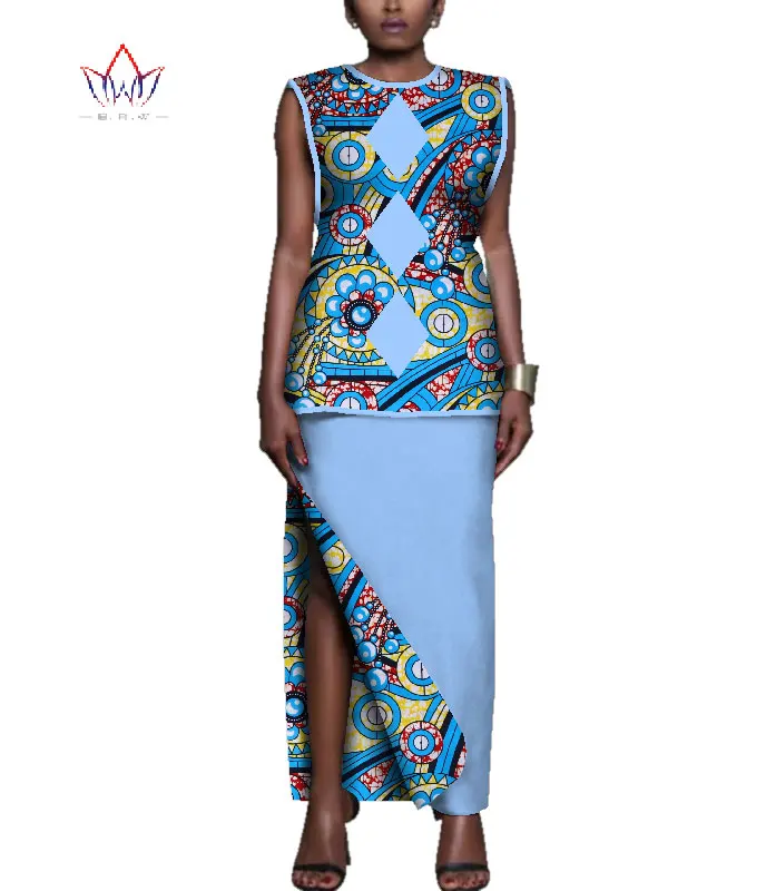 

Женское платье в африканском стиле, комплект из 2 предметов: топ и юбка с принтом в стиле пэчворк, модель WY3965