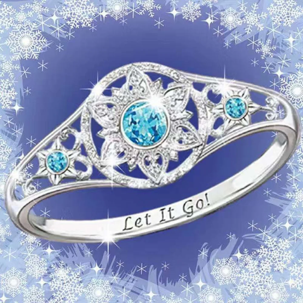 

Let It Go Lettering Fashion Exquisite Women Alloy Sunflower Ring Blue Gemstone Hollow Casual Engagement Wedding Party Ring Jewel