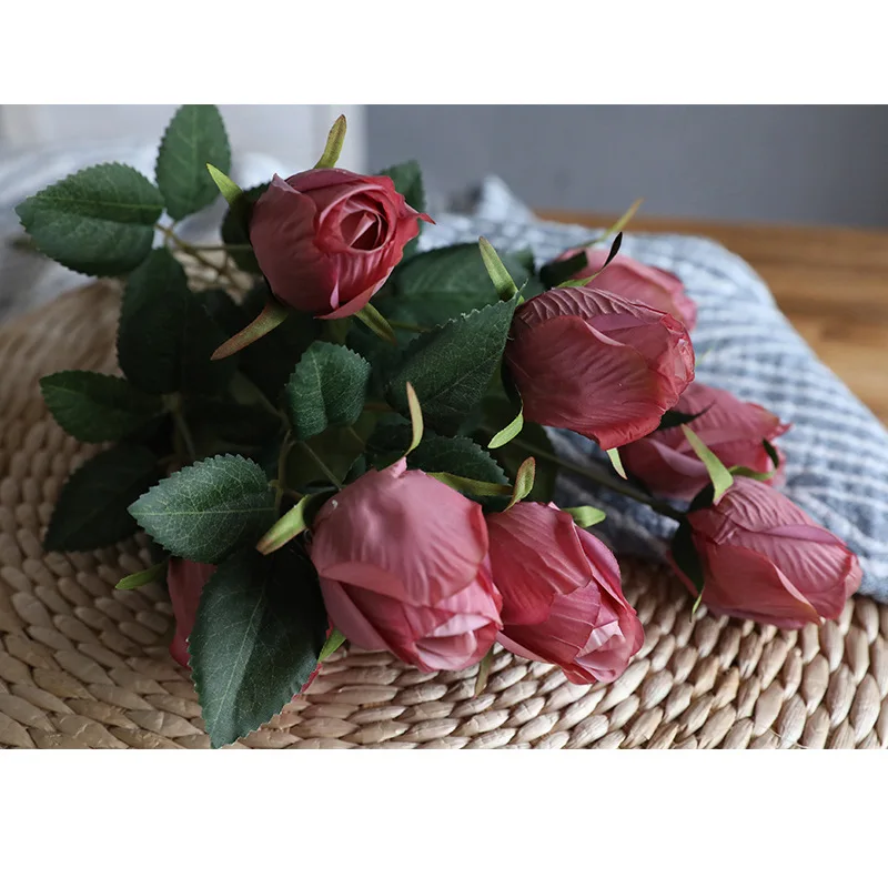 

9 heads artificial flower rose bouquet diy continental retro fake flower wedding home decoration bouquet rose bud flores