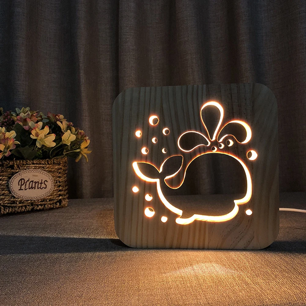

LED Wooden Dog Cat Paw Night Light USB Desk Lamp 3D Decor Lamp Warm White