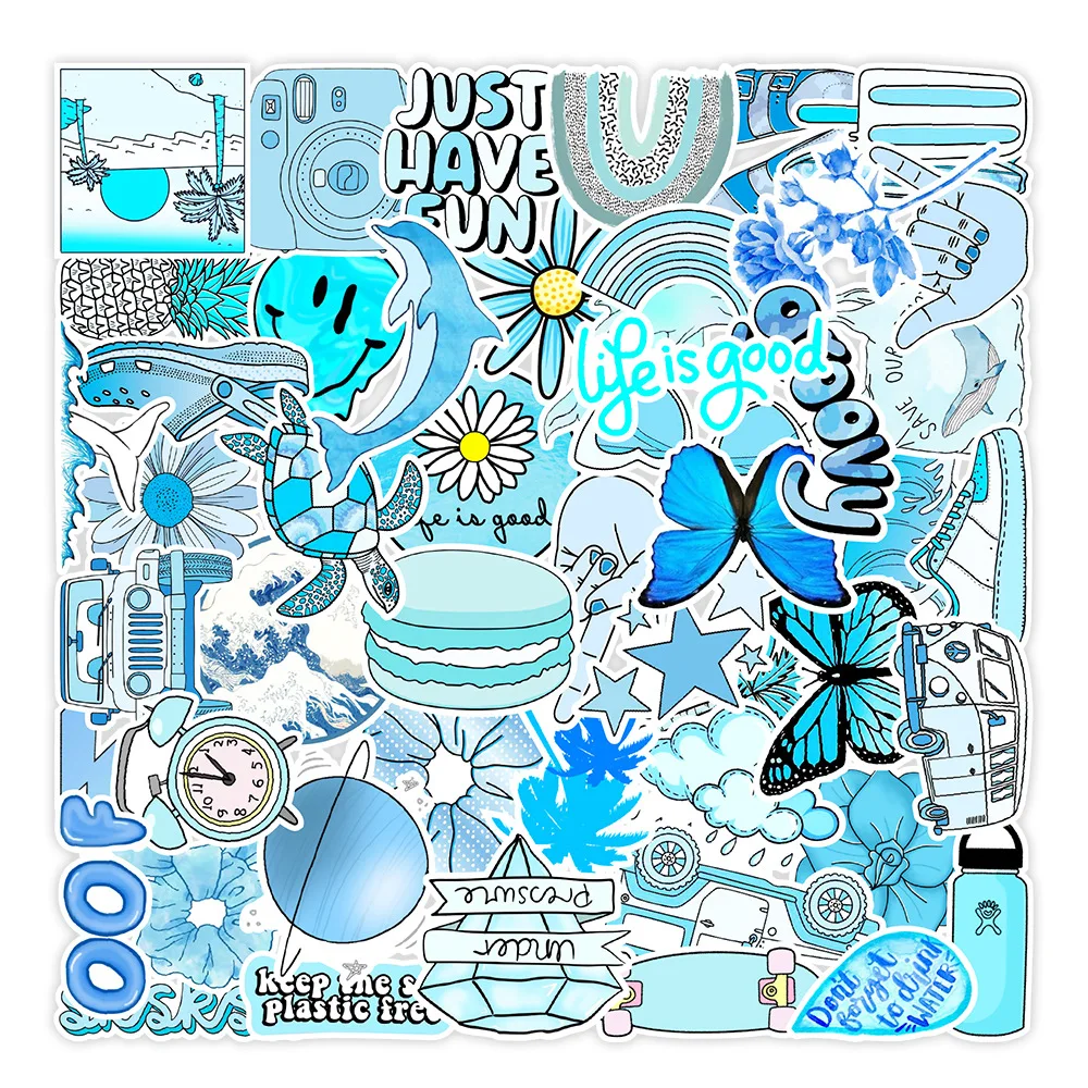 

10/30/50PCS Kawaii Blue VSCO Girl Stickers for Water Bottles Waterproof Aesthetic Stickers for Girls Laptop Luggage Phone Decals