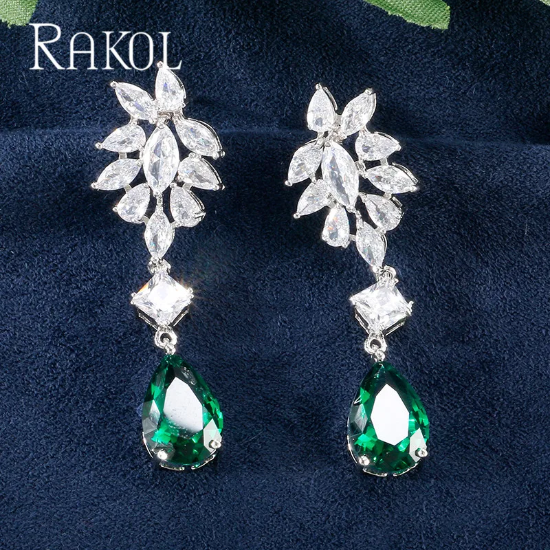 Женские блестящие висячие серьги RAKOL с синими каплями циркония AAA модные