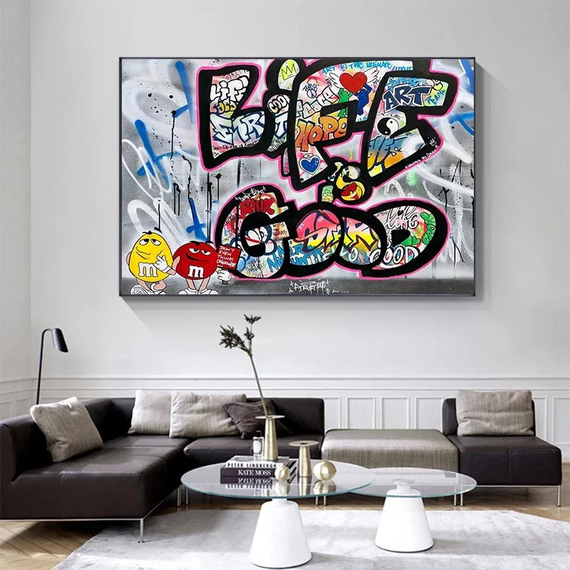 

Life Is Good Graffiti Canvas Painting Wall Art Poster and Prints Decorative Wall Art for Living Room Decor