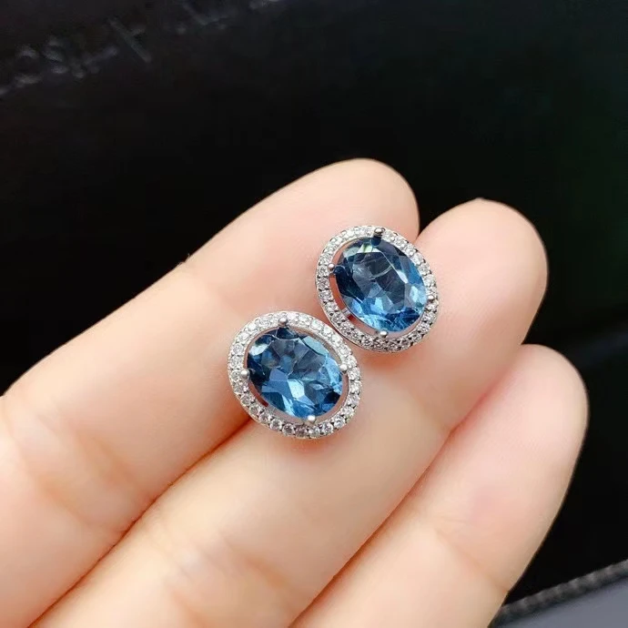clear blue gemstone stud earrings for women earrings 925 sterling silver earrings natural blue topaz gem girl birthday gift