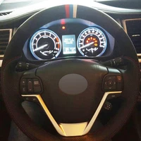 new pattern diy hand stitched black genuine leather suede car steering wheel cover for toyota highlander 2015 2017