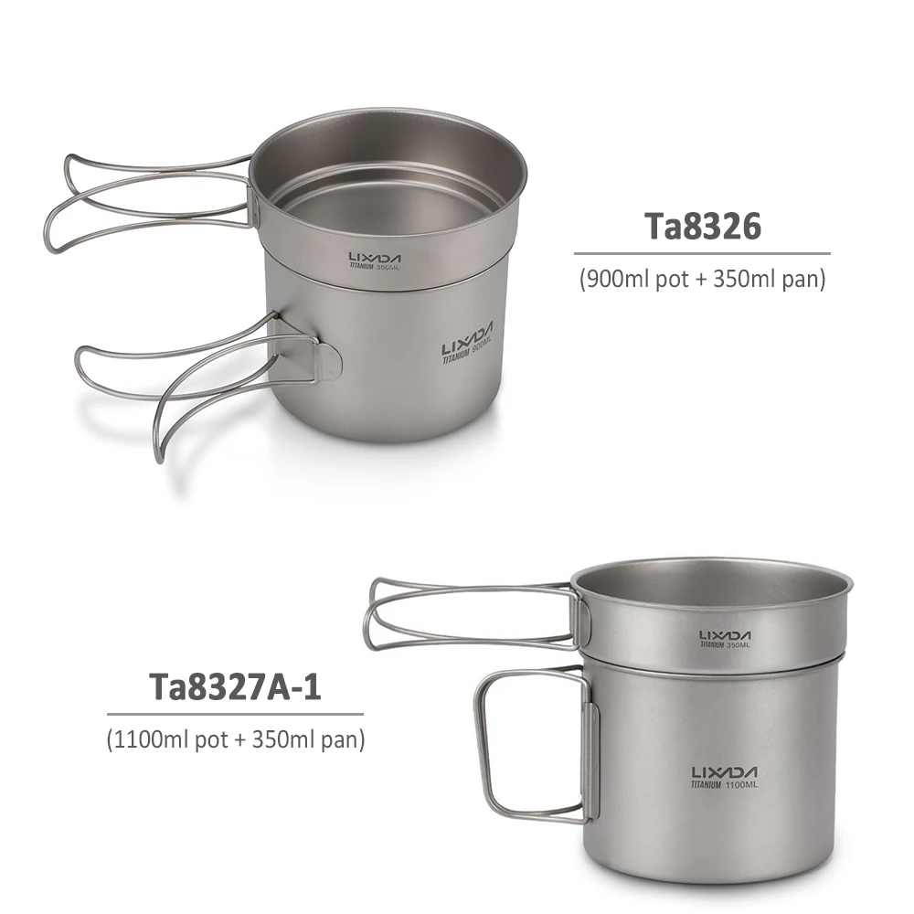 

Lixada Ultralight Titanium Cookset Outdoor Camping Cookware Set Camping Pot Outdoor Fry Pan with Folding Spork for Travel