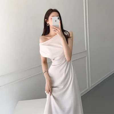 

Korean Chic Elegant Graceful Sexy Scheming off-Shoulder Western Style Slim Fit Slimming Mid-Length French Dress Women