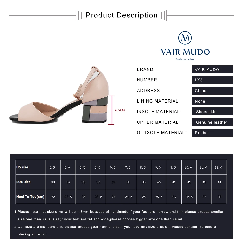 

VAIR MUDO Women Sandals Elegant Genuine Leather Thick Heel Ankle Strap Spring Summer Shoes Lady Women Shoes Sexy Footwear LX3