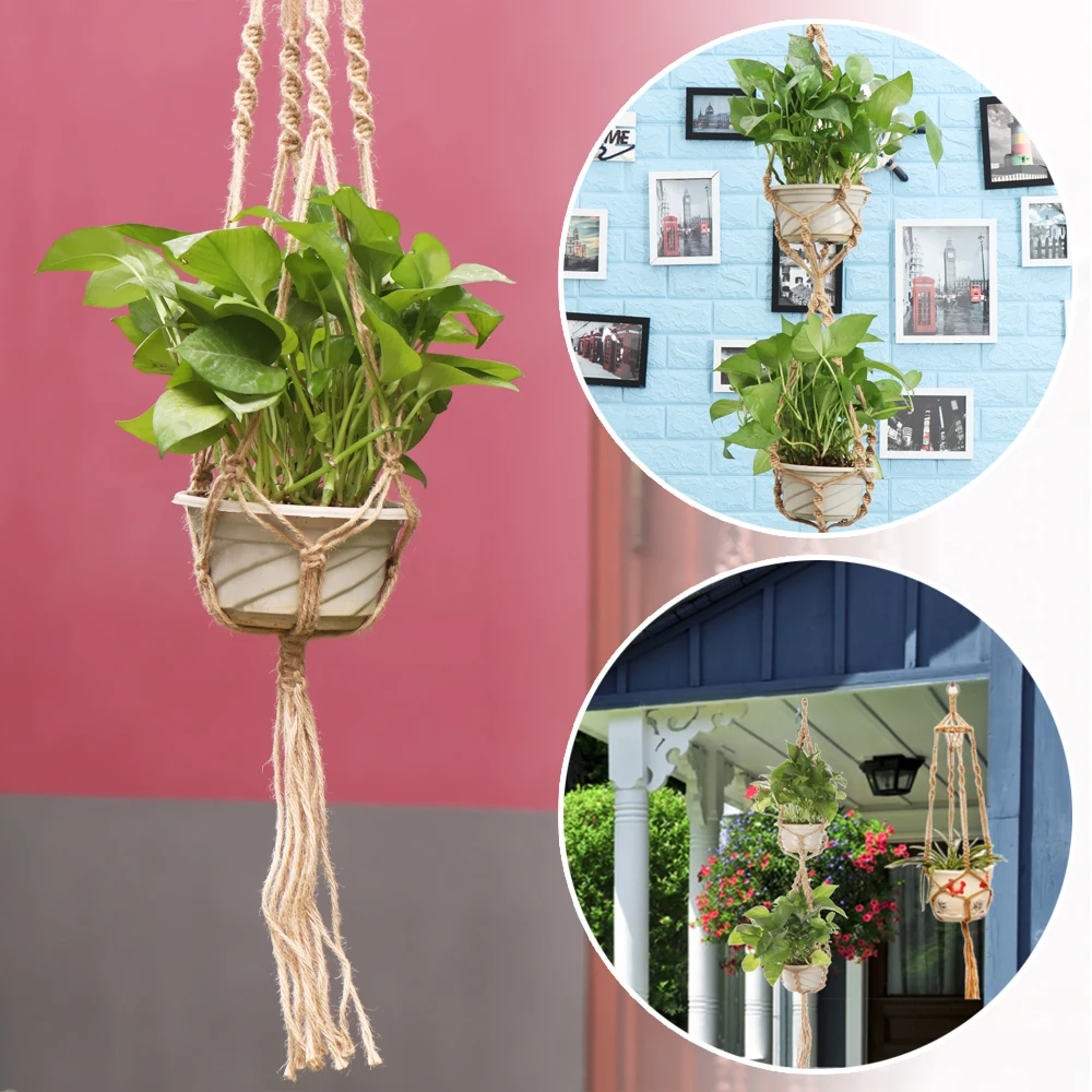 Vintage Jute Rope Flowerpot Hanging Plant Hanger Basket Handmade Knitted Flower Pot Holder Garden Decoration | Дом и сад