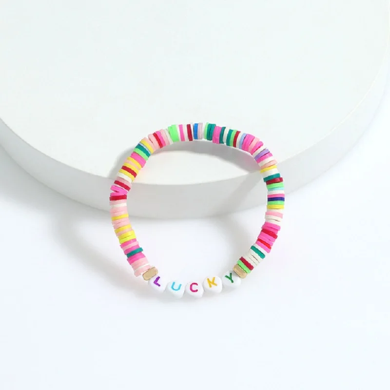 

Fashion DIY Letter Polymer Clay Bracelet for Women Handmade Beads Charm Bracelet Customized Femme Jewelry DIY Bohemian Bracelets