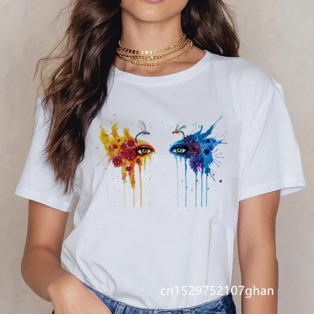 

Colorful Tearful Eyes Graphic Tees Shirts Women Harajuku Summer Tees & Tops Funny Kawaii Tshirts 2021 Ladies White T-shirt Tops