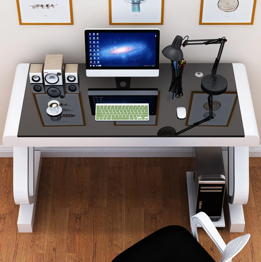 

Computer desk desktop household with keyboard desk desk bedroom simple desk tempered glass writing desk economic