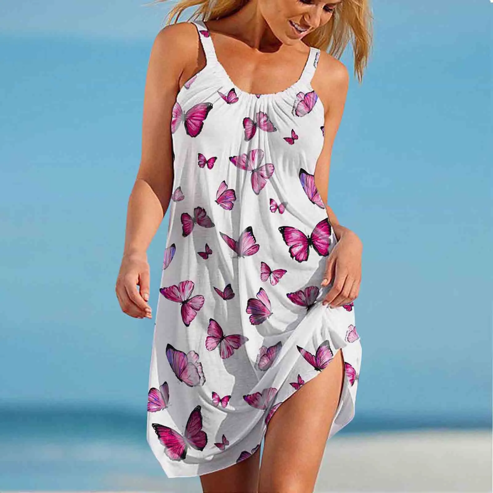 

Women's Fashion Sexy Sleeveless Cute Cartoon Print Hem Loose Beach Dress