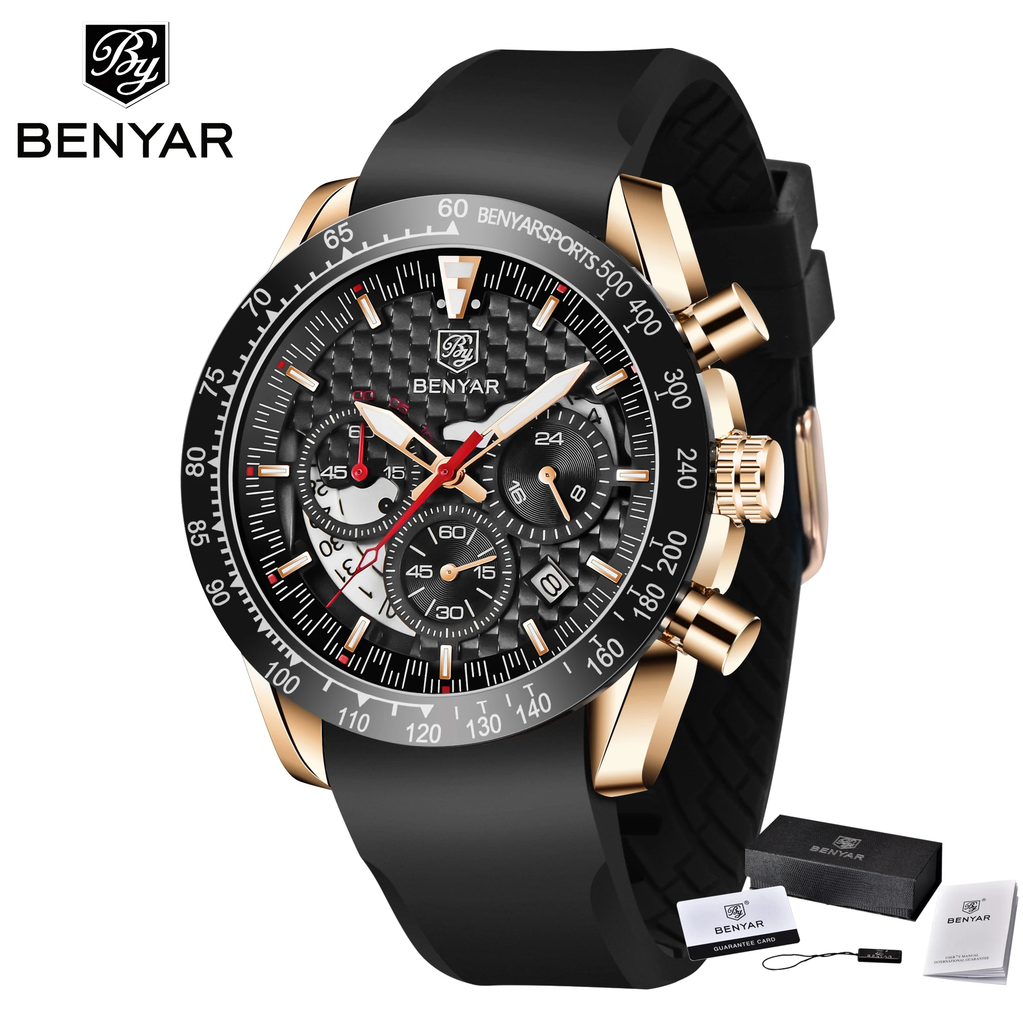 

Fashion Relogio Masculino BENYAR Top Brand Luxury WristWatch Quartz Clock Black Watch Men Waterproof Sport Chronograph Men Watch