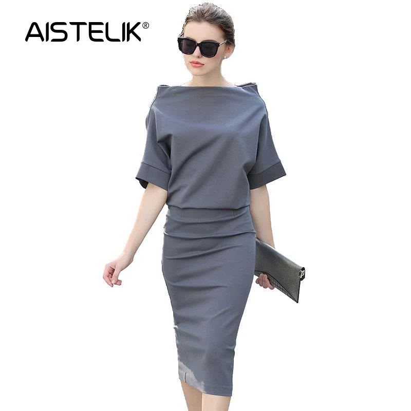 

AISTELIK 2020 autumn and winter new temperament fashion commuting slim slimming bat sleeve bag hip dress