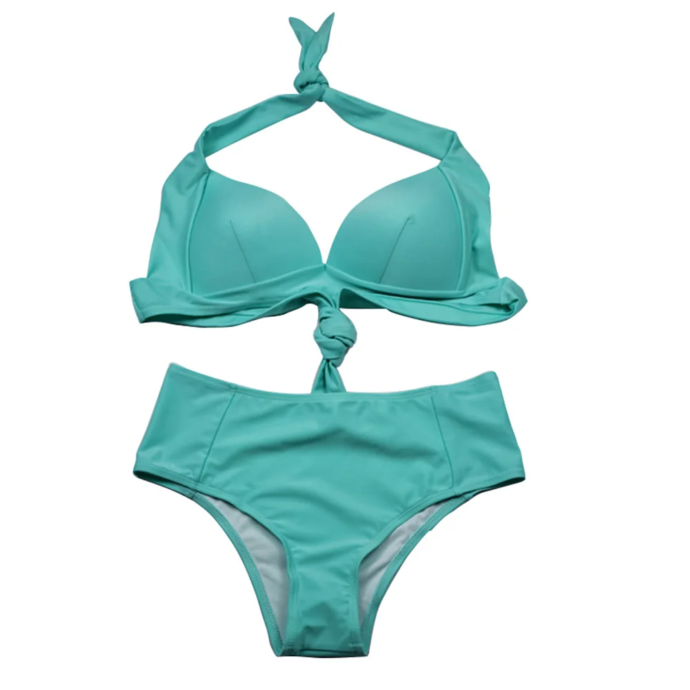 2020 Sexy High Waist Bikini Set Women Halter Swimwear Push Up Swimsuit Female Bathing Suit Beachwear Biquini W9521 | Спорт и