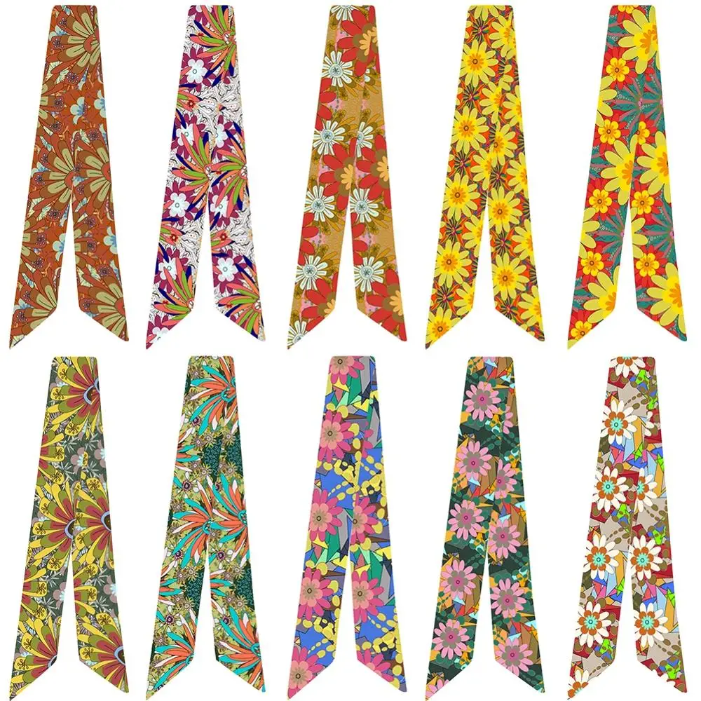 

Классический разнообразный шелковый шарф с цветочным принтом и ручкой для сумок, маленький женский шарф, модное украшение